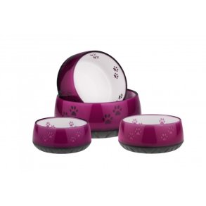 Hundesk�l i melamin aubergine med poter 1 L