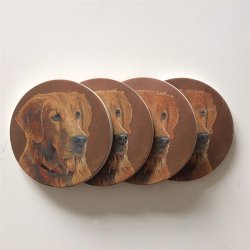 Glasbrikker - Coasters Golden retriever 4 stk.