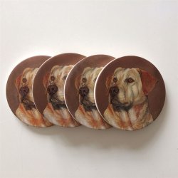 Glasbrikker - Coasters Gul labrador 4 stk.