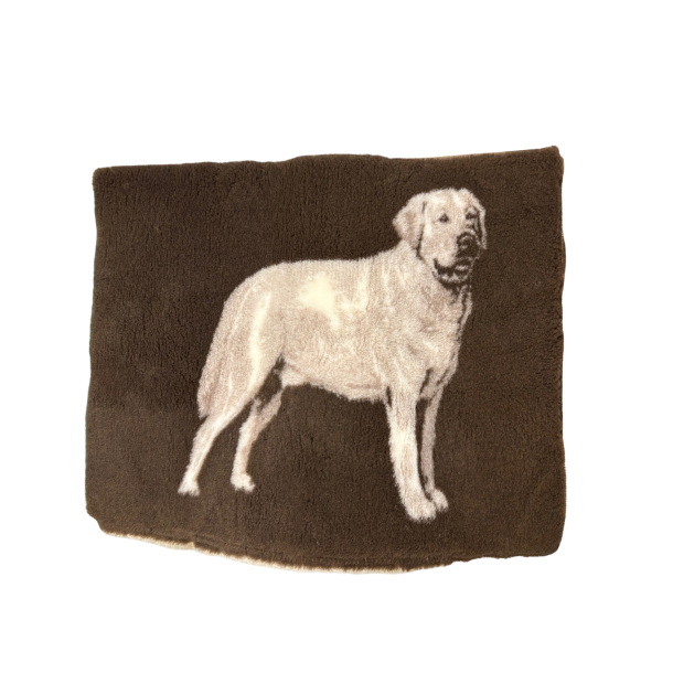 Vetbed brun med gul labrador 150 x 100