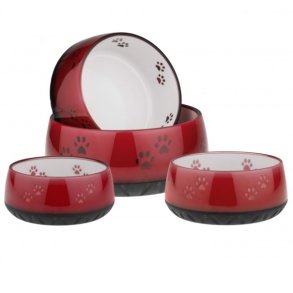 Hundeskl i melamin rd med poter 1 L