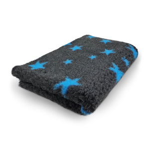 Vetbed koksgr med turkise stjerner 150 x 100