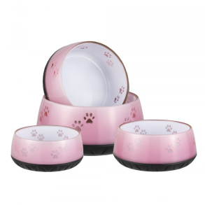 Hundesk�l i melamin lys rosa med poter 1,8 L