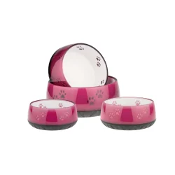 Hundeskl i melamin pink med poter 1,8 L