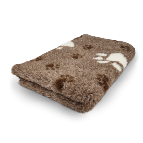 Vetbed stvet brun m. store hvide poter + sm brune 150 x 100