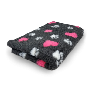 Vetbed koksgr� med pink hjerter og hvide poter 150 x 100