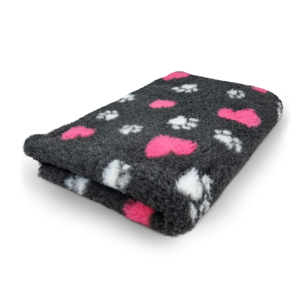 Vetbed koksgr� med pink hjerter og hvide poter 150 x 100